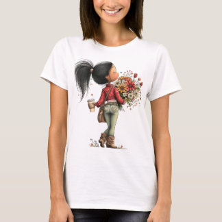 SÖT WHIMSISK HÖST TEMATISK FLICKA T SHIRT