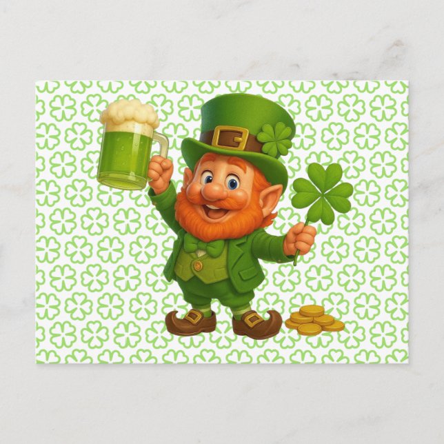 Söt/whimsisk läppgubbe Saint Patrick's Day  Vykort (Framsida)