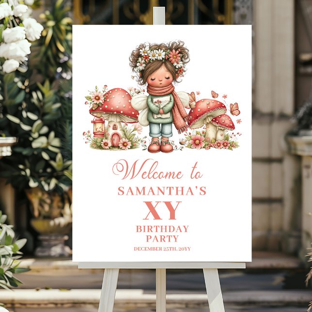 Söt Whimsy Änglablush Födelsedags Välkomstskylt Poster (Cute Whimsy Fairy Blush Birthday Welcome Sign)