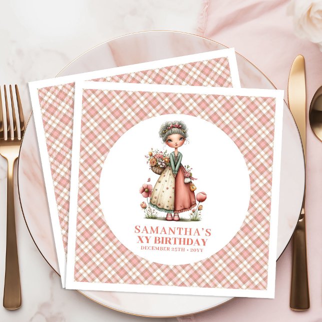 Söt Whimsy Fairy Floral 7-års Födelsedagsfest Serv Pappersservett (Cute Whimsy Fairy Floral 7th Birthday Party Napkins)
