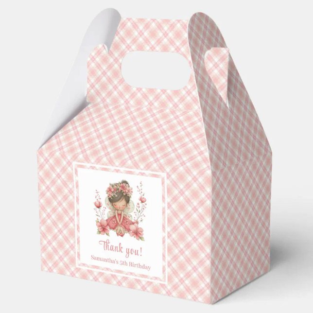 Söt Whimsy Fe En Rosa Blommor Flickas Födelsedagsp Presentaskar (Cute Whimsy Fairy Pink Flowers Girl Birthday Favor Box)