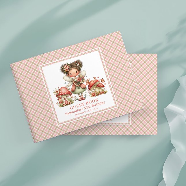 Söt Whimsy Fe Prickig Blommig Födelsedags Gästbok (Cute Whimsy Fairy Pink Floral Birthday Guest Book)