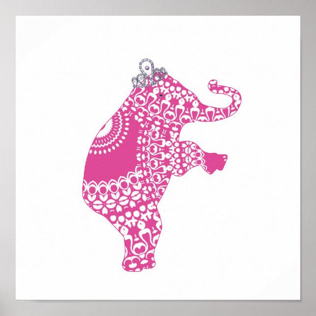 Söt Whimsy Kids Rosa Prinsessa Elefant Poster (Framsidan)