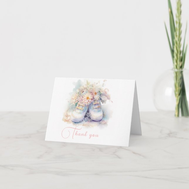 Söt White Baby Bootys med Flowers Tack Kort (Framsida)
