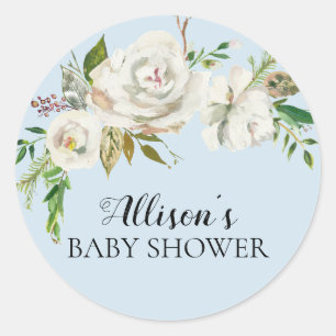 Söt White Blommigt Baby Shower Kuvert Seal Runt Klistermärke