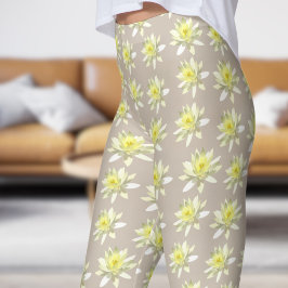 Söt White Blommigt Blek Bloom Mönster Leggings
