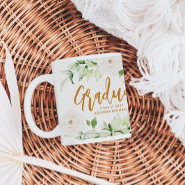 Söt White Blommigt Student Script 2024, två sidor Jumbo Mugg