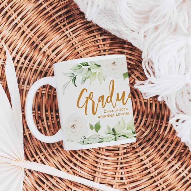 Söt White Blommigt Student Script 2024, två sidor Jumbo Mugg (Skapare uppladdad)