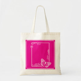 Söt White Butterfly Tote Bag - Fuschia Tygkasse
