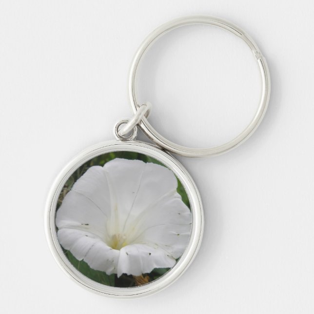 Söt White Convolvulus Flower Keychain Rund Silverfärgad Nyckelring (Framsidan)