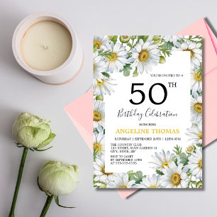 Söt White Daisy Blommigt Greenery Birthday Inbjudningar