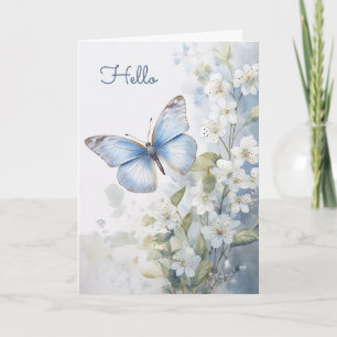Söt White Flowers och Blue Butterfly Hej Kort