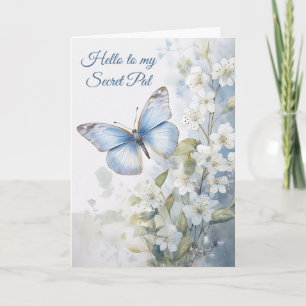 Söt White Flowers och Blue Butterfly Secret Pal Kort