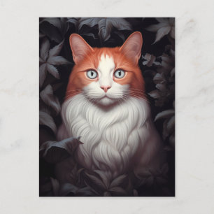 Söt White Ginger Cat Bland Löv Vykort