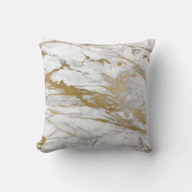 SÖT WHITE GULD MARBLE INSPIRED CUSHION KUDDE (Framsida)