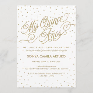 Söt White & Guld Stars Quinceañera Party Inbjudningar