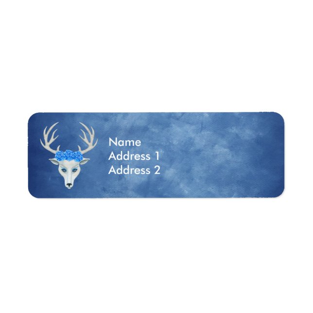 Söt White Hjort Head Blue Ögon Wing Ro Returadress Etikett (Framsidan)