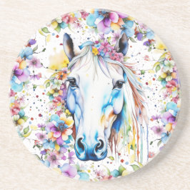 Söt White Horse Blommigt Lila och Rosa Underlägg