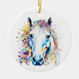 Söt White Horse Blommigt Personlig Julgransprydnad Keramik