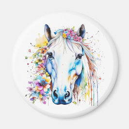 Söt White Horse Blommigt Personlig Magnet
