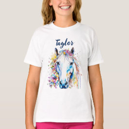 Söt White Horse Blommigt Personlig T Shirt