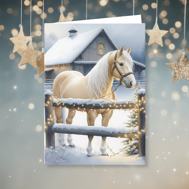 Söt White Horse Farm Personlig jul Kort (Skapare uppladdad)