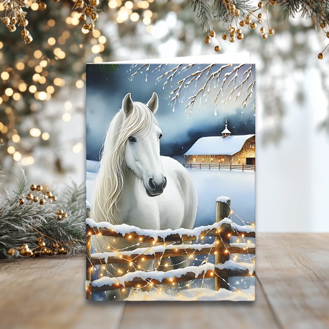 Söt White Horse Farm Personlig jul Kort (Skapare uppladdad)