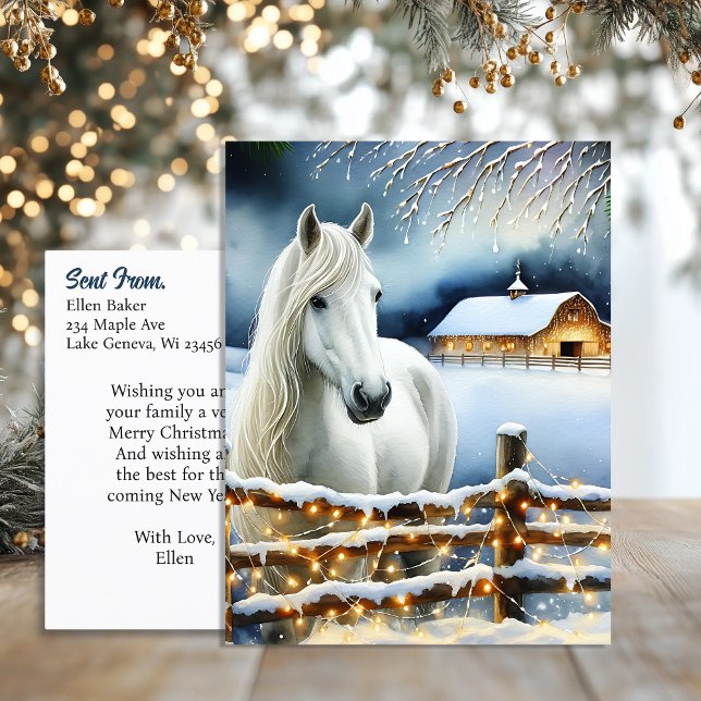 Söt White Horse Farm Personlig jul Vykort (Skapare uppladdad)