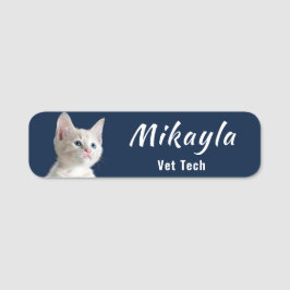 Söt White Kattunge Vet Tech Namnbricka