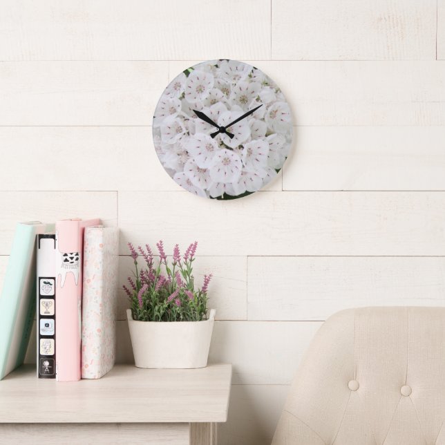 Söt White Mountain Laurel Blommigt Wall Clock Stor Klocka (Läsesal)
