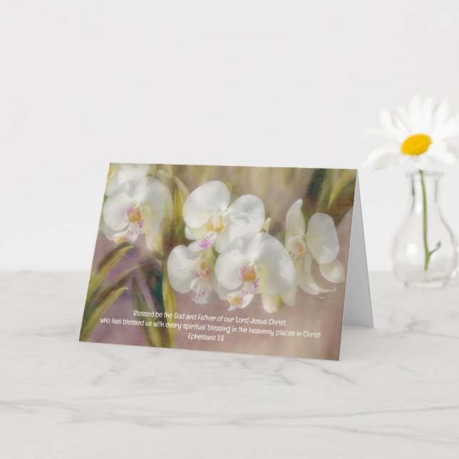 Söt White Orchid Flowers Bible Verse Art Note Kort (Liten växt)
