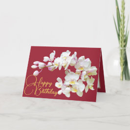 Söt White Orchid Red BackDrop Grattis på födelseda Kort