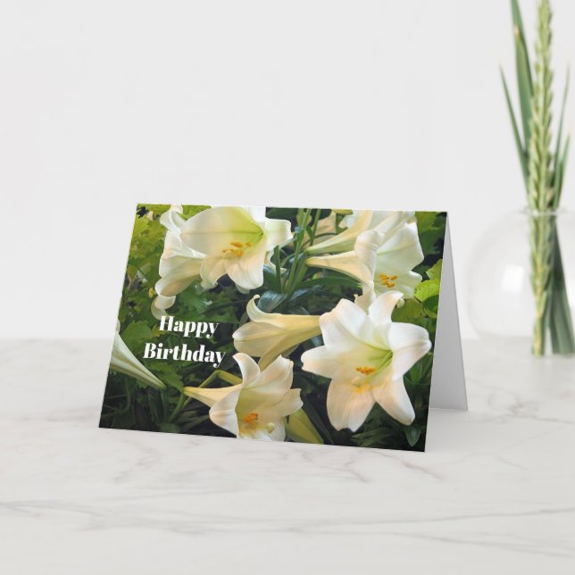 Söt White Påsk Lilies Blommigt Foto Birthday Kort (Framsida)