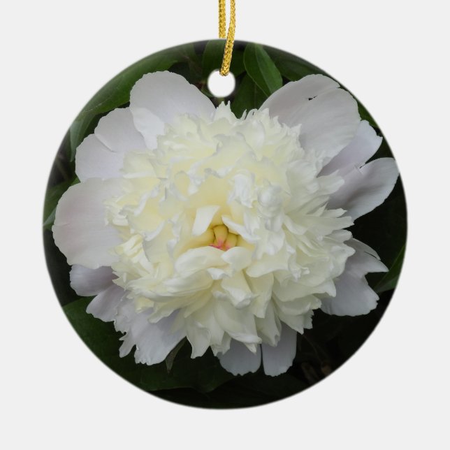 Söt White Peonies Blommigt jul Julgransprydnad Keramik (Framsidan)
