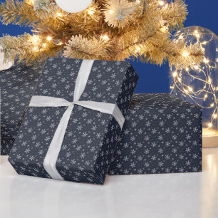 Söt White Snöflingor Mörk blått jul Presentpapper