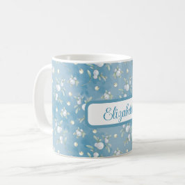 Söt White Snowbär, Grönt Löv på Blue Kaffemugg