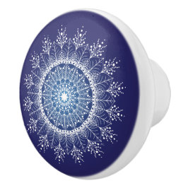 Söt White Snowflake Mandala Blue Ceramic Knob Knopp