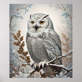 Söt White Snowy Uggla Winter Poster