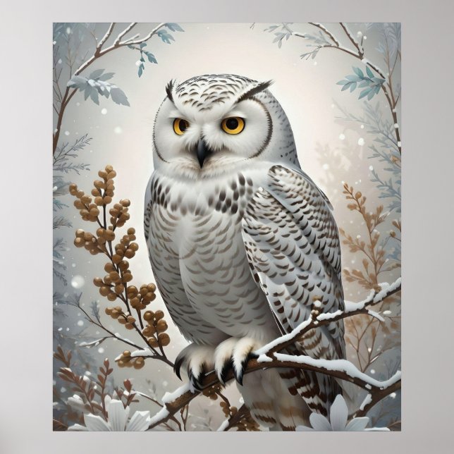 Söt White Snowy Uggla Winter Poster (Framsidan)