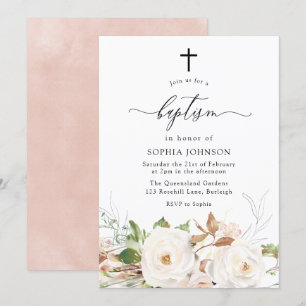Söt White  Watercolor Blommigt Girls Baptism Inbjudningar