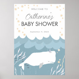 Söt White Whale Baby Shower-skylt Poster