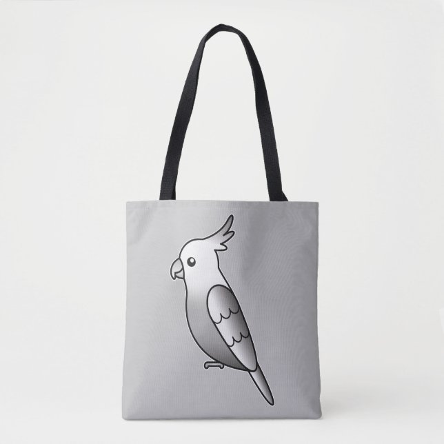 Söt Whiteface Cockatiel Tecknad Fågelillustration Tygkasse (Framsida)