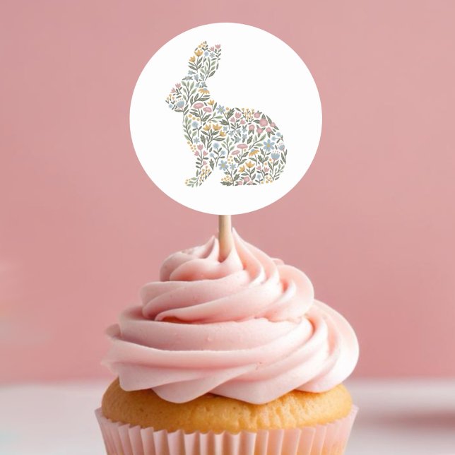 Söt Wildblomkabbit Vår Påsk Runt Klistermärke (Skapare uppladdad)