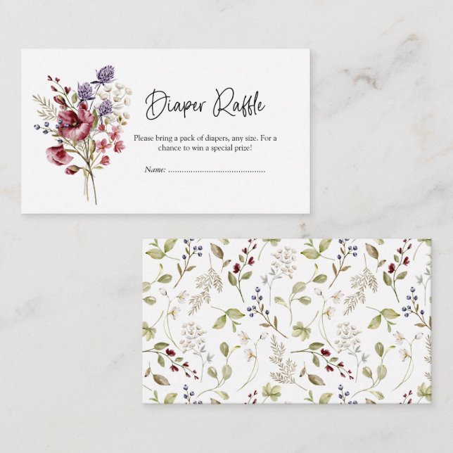 Söt Wildblomma Babyskor Diaper Raffle Tilläggskort (Fram/baksida)