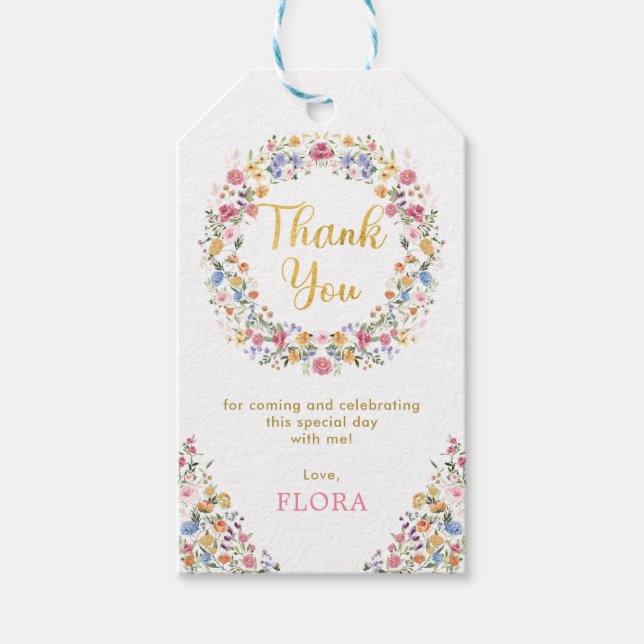 Söt Wildblomma Garden Wandeths Girls 1:a födelseda Presentetikett (Framsidan)