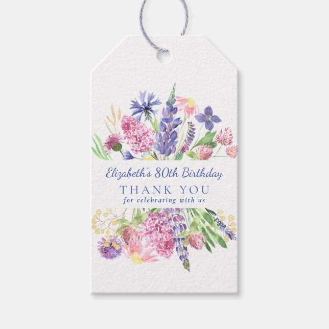 Söt Wildblomma Gräns 80:e födelsedagen Tack Presentetikett (Framsidan)