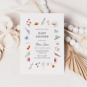 Söt Wildblomma Ram Baby Shower-inbjudan Inbjudningar