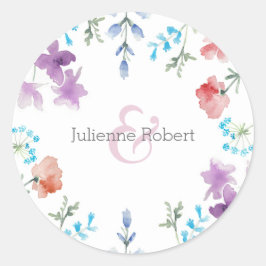 Söt Wildblomma Rustic Blommigt Bröllop Sticker Runt Klistermärke