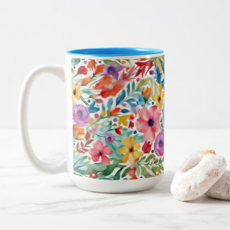 Söt Wildblomme-Blommönster med Monogram Två-Tonad Mugg