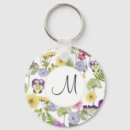 Söt Wildblomme Mönster Botanical Nyckelring